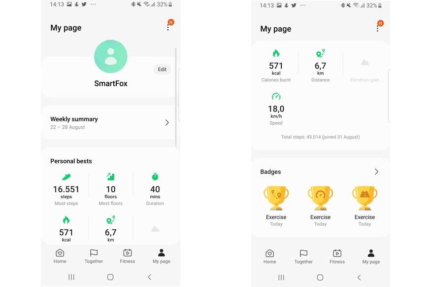 Man sieht die persönlichen Daten in der Samsung Health App.